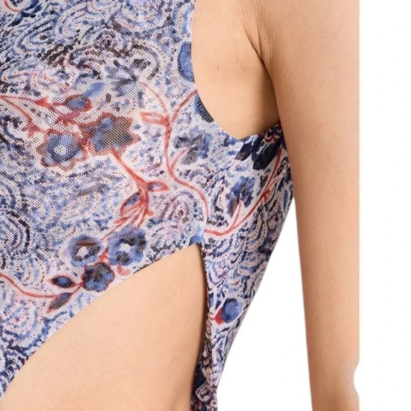 MISA Aries Mesh Cut Out Midi Dress in Feathered Floral Blue Size XL NWT - Picture 8 of 13